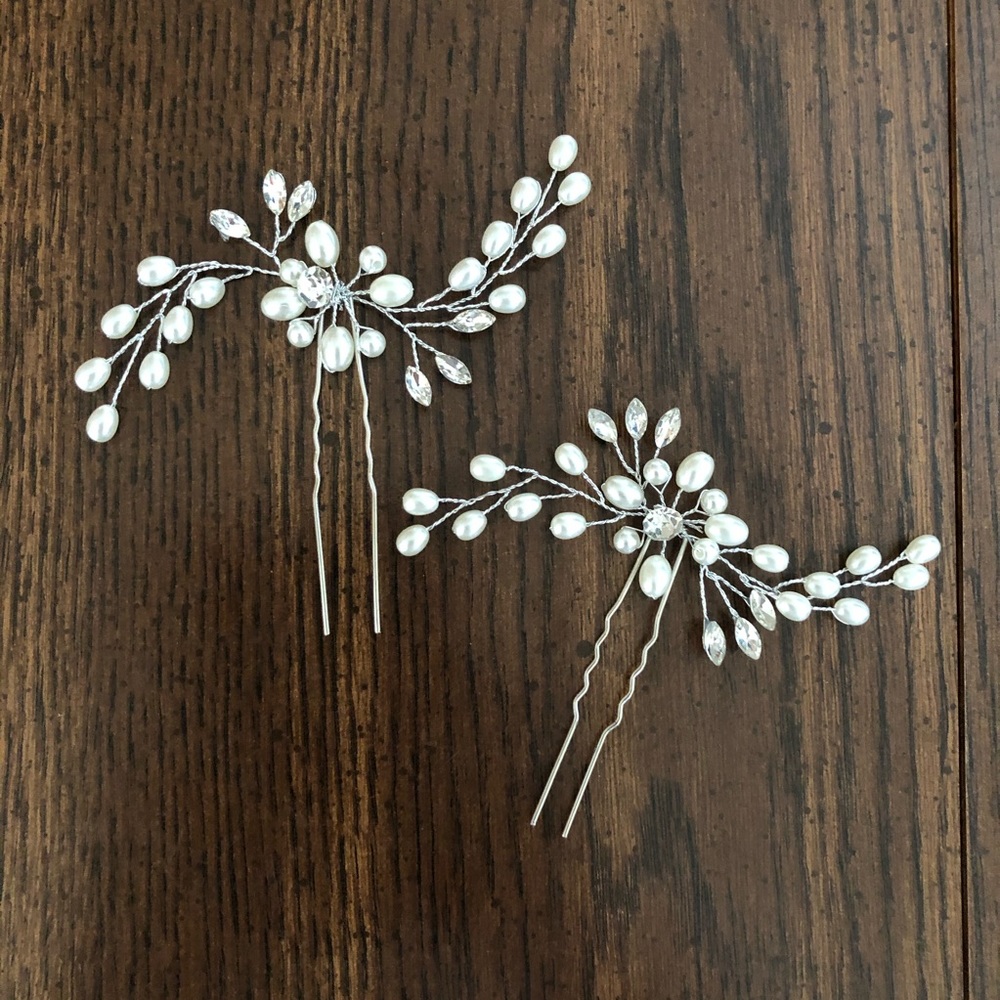 Wedding silver hairpins jewelry bride bridesmaid - Picture 1 of 4
